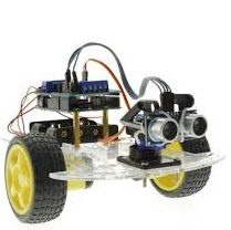 A wheeled robot with ultrasonic sensor built by students
